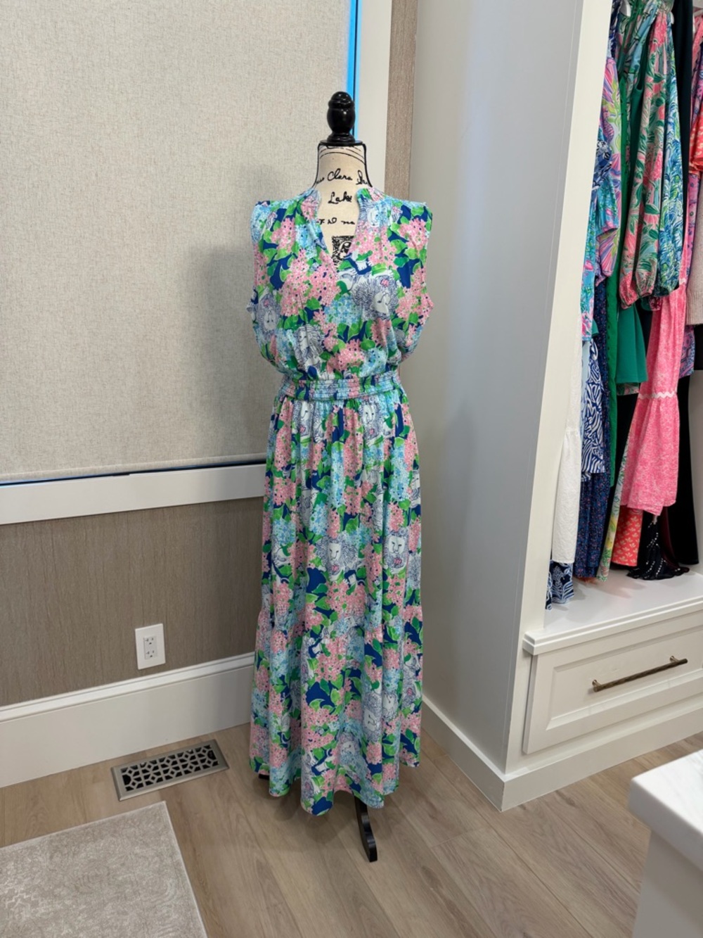 Lilly Pulitzer Sleeveless Floral Maxi Dress in Green and Pink